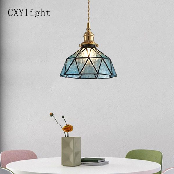 

post modern light luxury american led glass single head copper chandelier restaurant lighting creative bedroom lamps pendant