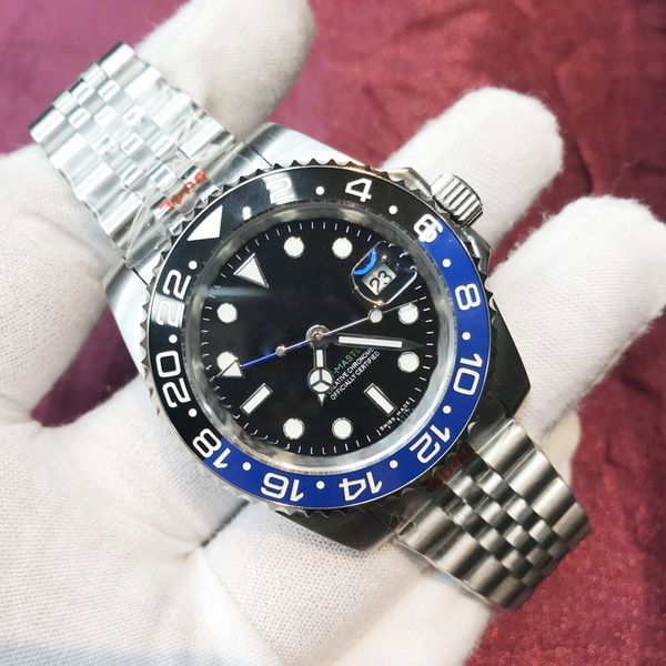 

men watches 2813 black and blue ceramic bezel black dial sapphire glass 904l stainless steel luminous mechanical waterproof wristwatches, Slivery;brown