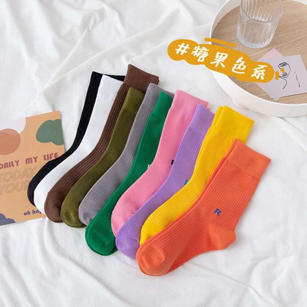 

autumn winter candy color pure cotton pile all autumn stockings, Black;white