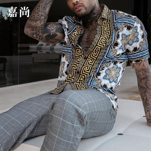 

men's 2020 summer trend shirt cardigan men's short sleeve shirt, White;black