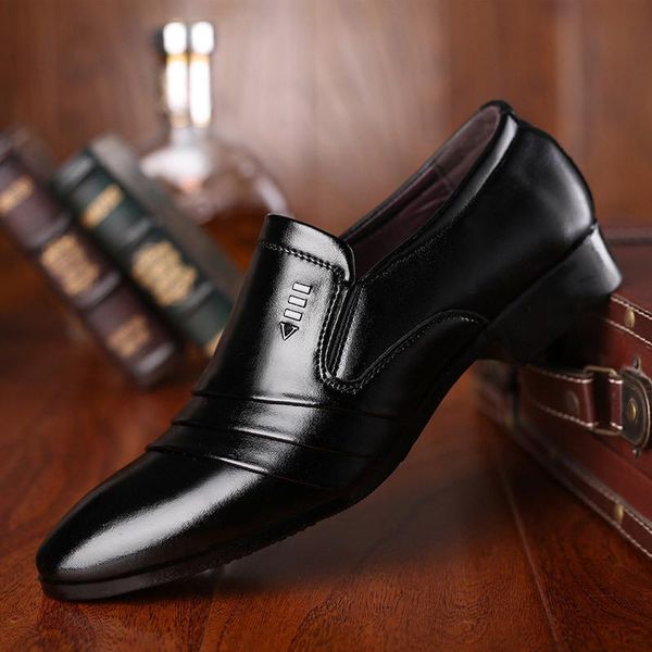 

men's leather shoes large size casual men business wedding designer dress, Black