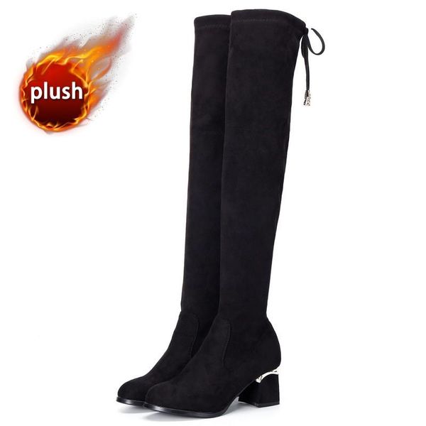 

boots women over the knee lace up high heels slim autumn 2021 woman shoes winter thigh suede heel, Black