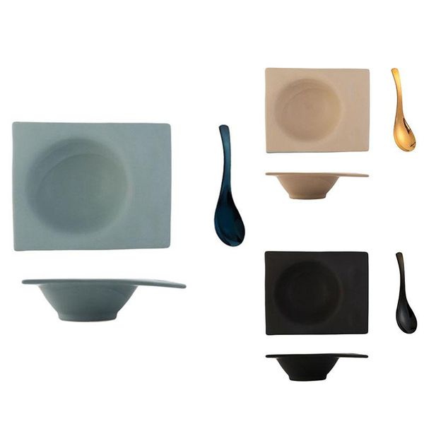 

bowls japanese art ceramic white soup noodle fruit salad bowl with spoon home ice cream dessert el tableware