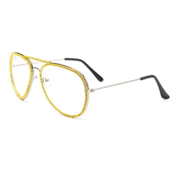 

fashion sunglasses frames aviation glasses women men luxury rhinestone vintage metal frame toad plain mirror retro eyewear uv400, Black