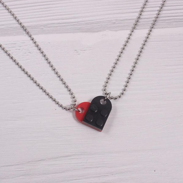 

pendant necklaces stainless steel 2pcs beads necklace building brick heart for women men elements couple valentine's gifts, Silver