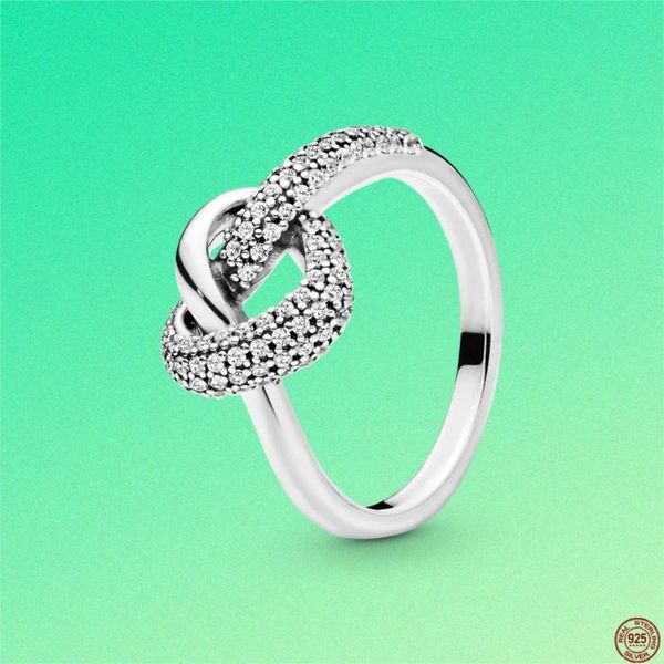 

cluster rings 925 sterling silver knotted heart finger ring for women wedding engagement fine brand jewelry gift, Golden;silver