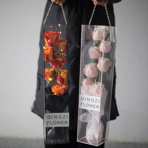 

transparent flower bag pvc portable boxes rectangular arrangement box valentine's day mother's gift wrap