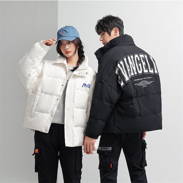 

hip hop white duck down jacket men and women the same thick winter outdoor snow coat couple letter print oversized jacket 210930, Black