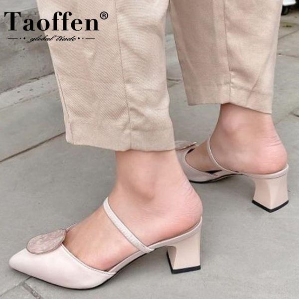 

taoffen size 33-43 woman high heel sandals metal decoration thick summer shoes fashion party footwear, Black