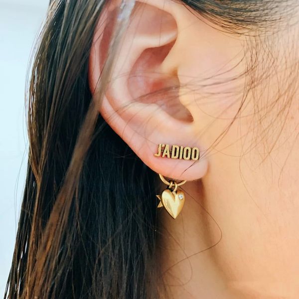 

70% off brass letter love earrings family 2021 new chaochaochaoxian compact 925 silver needles, Golden;silver