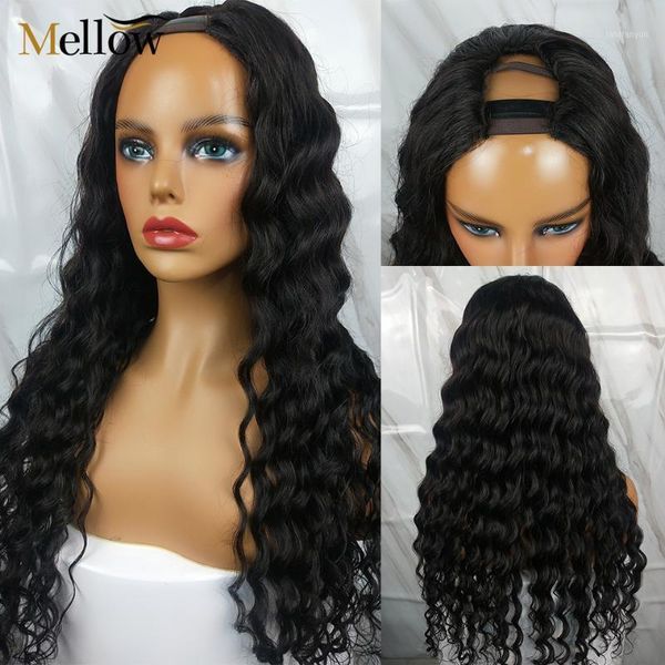 

part wig loose deep human hair wigs for black women brazilian wave lace front with baby glueless u wig1, Black;brown