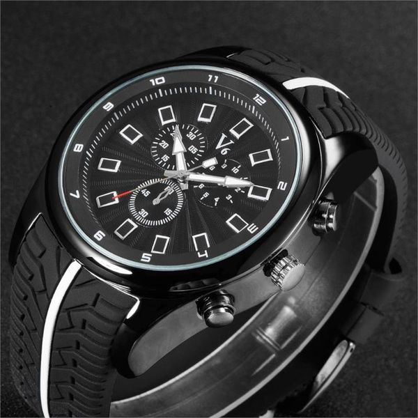 

wristwatches v6 watch fashion sports watches men silicone quartz military hour relogio masculino relojes hombre, Slivery;brown