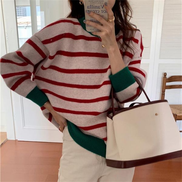 

women's sweaters stylish stripes pullover women sweet 2021 outwear knitted jumpers ol lady warm autumn, White;black
