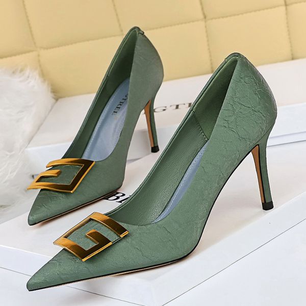 

dress shoes luxury women 8.5cm high heels tacones pumps designer office lady green stiletto scarpins bridal party plus size qtei, Black