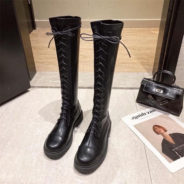 

dress shoes in autumn and winter show thin leg high tube female black round head artificial pu net red knight boots