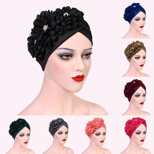 

beanie/skull caps beanie fashion flowers party muslim women's wrapped turban hats hair loss chemo bonnet african ladies hijab headwear, Blue;gray