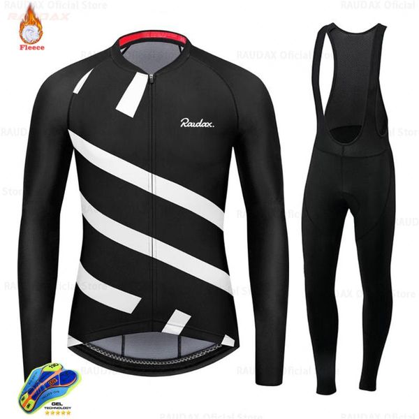 

racing sets 2021 raudax men winter cycling clothing pro team thermal fleece jersey set maillot ropa ciclismo mtb bike bib pants, Black;blue