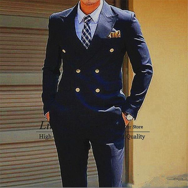 

men's suits & blazers classic navy blue mens formal business slim fit blazer double breasted wedding groom 2 piece set costume homme ja, White;black