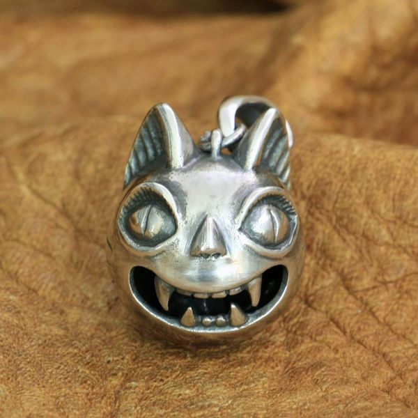 

925 sterling silver cute hollow round cat charms pendant ta279 (can make sound)