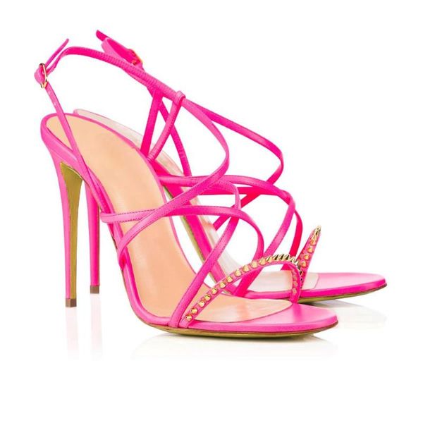 

summer fashion lacing with thin strap roman rivet 12cm high heel sandals women sizes 35-46, Black