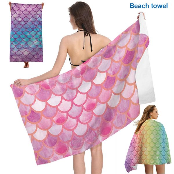 Mulheres Quick Seco Beach Cover-Ups Microfibre Microfibre Sereia Toalha para Meninas 3D Impresso Cobertura Para Lady Pool Envoltório Sunbathing Cobertor Camping Yoga Swimming Gym Sweardband