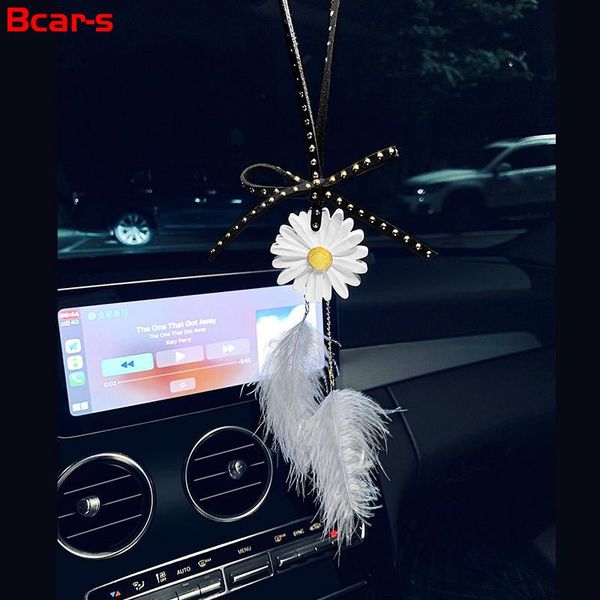 

daisy car perfume ornaments feather pendant rearview mirror hanging chain decoration accessories for girls interior decorations