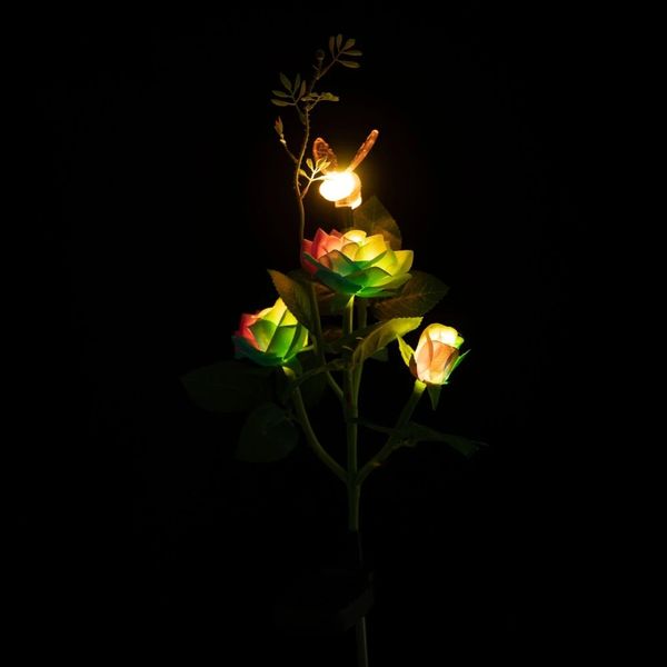 Solar Powered 4LED Искусственная роза и Bee Lawn Lamp Simulation Цветочный пейзаж Садовый свет - красный