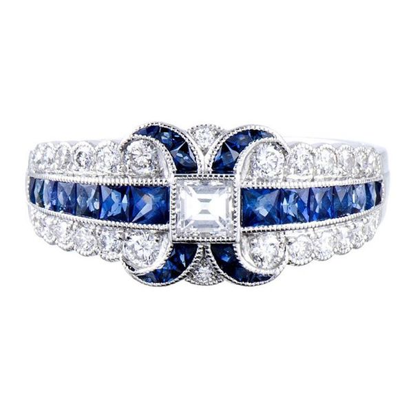 

fashion blue white square crystal zircon rings for women wedding finger ring jewelry anillos engagement accessories z3q827 cluster, Golden;silver