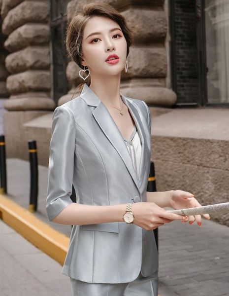 

women's suits & blazers women slim summer half sleeve jacket pants 2-piece set ol formal woman 967, White;black