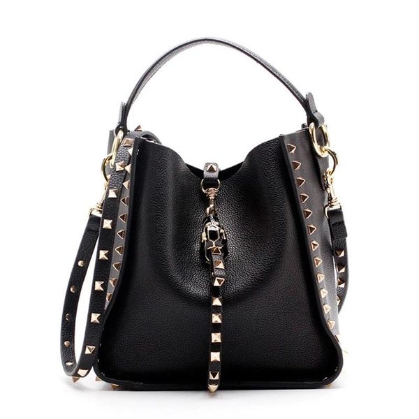 

evening bags genuine leather ladies hand shoulder bag fashion rivet bucket for women luxury handbags crossbody bolsa
