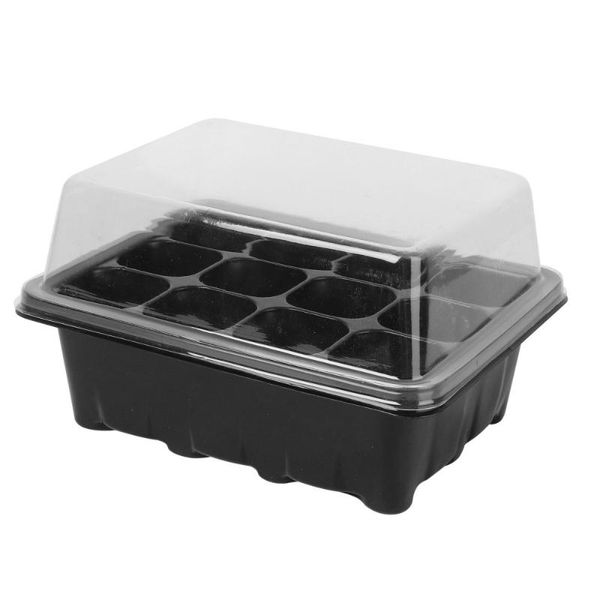 

planters & pots tray sprout plate 12 cavity nursery lids box for gardening bonsai 19 x 9.5cm (black)
