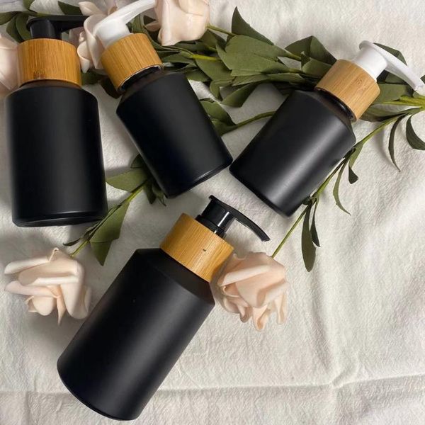 

custom engraving 60ml 100ml black bamboo shampoo cap matte glass spray bottle with fine mist sprayers for essential oils storage bottles & j