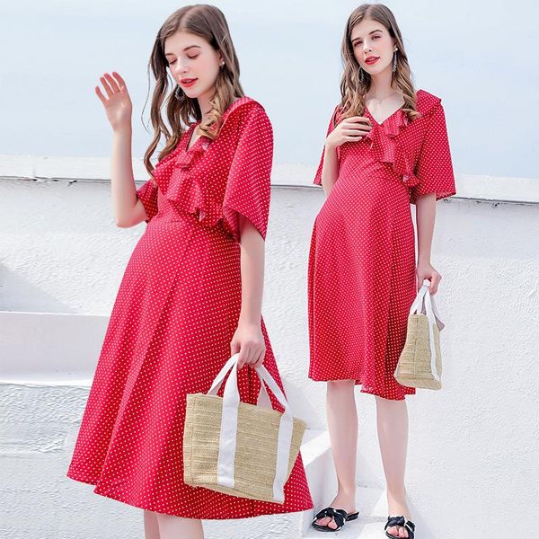 

loose summer maternity dresses dot skirt pregnant dress pregnancy clothes for women, White