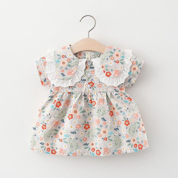 

baby girls print dress lapel summer 2021 girl's dresses, Red;yellow