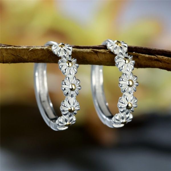 

hoop & huggie vintage gold color small daisy earrings female simple fashion flower dainty 925 sterling silver for women, Golden;silver