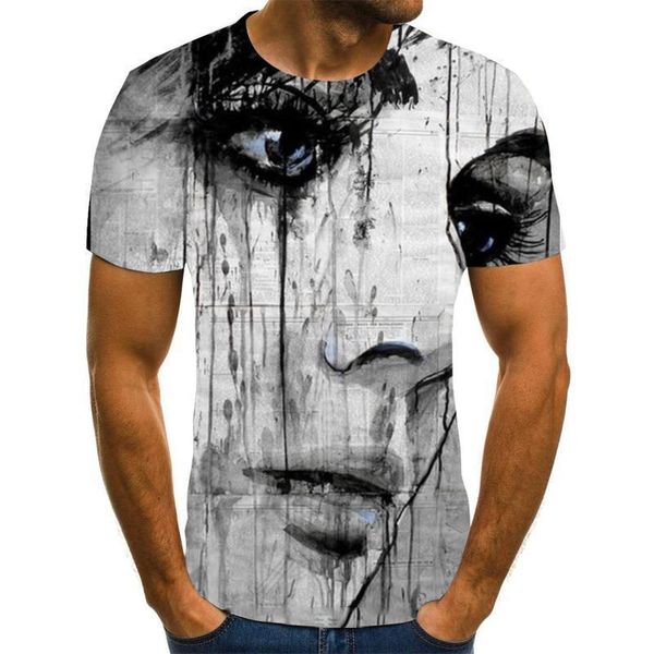 

fashion men's t-shirts 3d hip hop short sleeves summer tees beautiful characters face printed o-neck 6xl, White;black