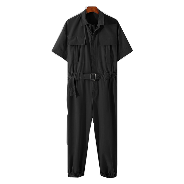 

men's jeans overalls solid color jogging streetwear multi-pocket lapel casual jumpsuits fashion loose, Blue