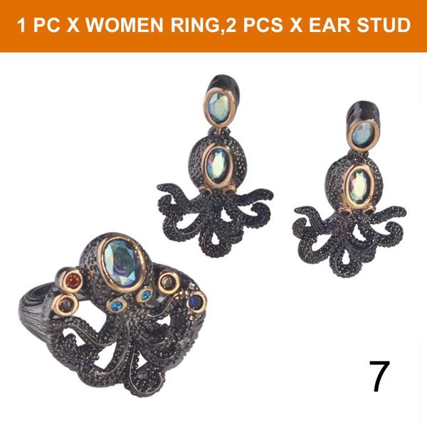 Brincos Colar Mulheres Cobre Elegante Dating Presente Charme Casual Daily Antique Forma de Lula Jogos De Moda Acessórios Anel Ringings Par