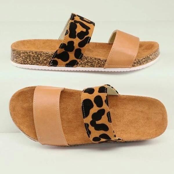 

slippers shoes women sandals 2021 summer fashion leopard print flat women's sandalias mujer, Black