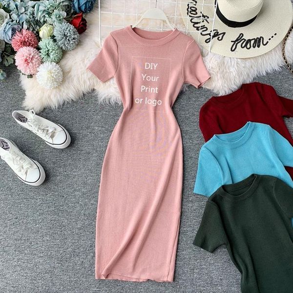 

diy your like p or womens dresses logo short sleeve solid vintage women dress korean knit stretch waist o neck, Black;gray