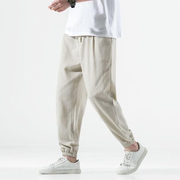 

men's pants mrgb chinese summer casual men loose cotton linen ice silk jogger straight fashion vintage male trousers, Black