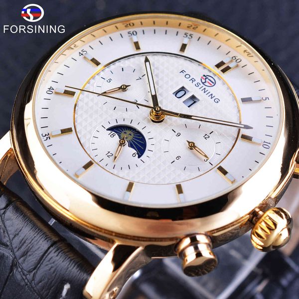 

refining white gold three small iron plates gentlemen watches brand luxury automatic self-wind leather multifunctional clock, Slivery;brown