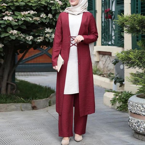

ethnic clothing ramadan eid mubarak 3 piece set kaftan abaya dubai turkey hijab muslim sets dress islam for women musulman ensembles, Red