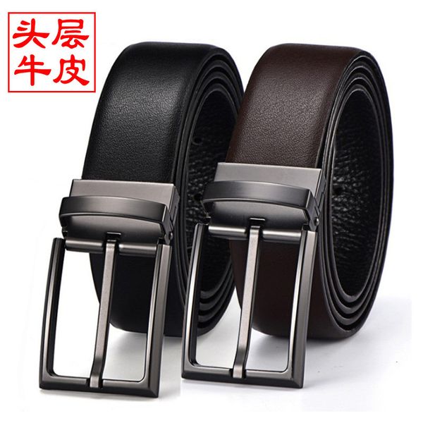 

belt men's frosted rotary pin buckle belt leather casual men, Black;brown