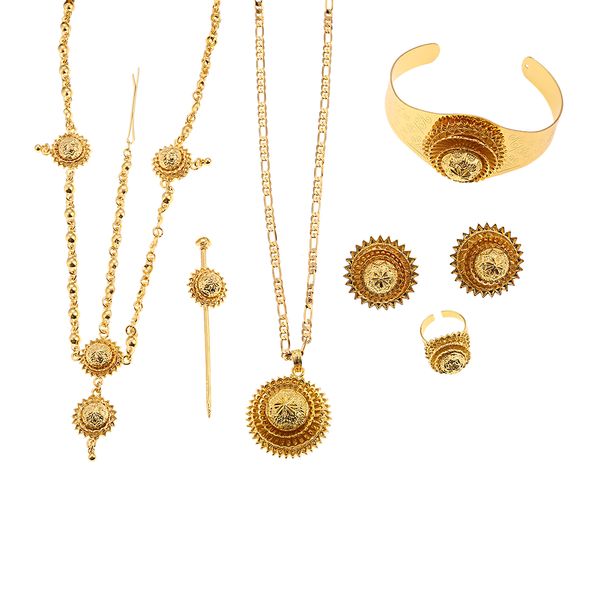 

ethiopian jewelry set bracelet earrings necklace gold color 6pcs african jewelry for ethiopia women gift, Black