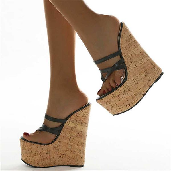 

black summer ladies clip toe flip flops super high heels waterproof platform wedges slippers women outdoor mules shoes