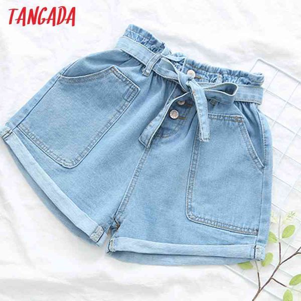 

women pockets denim shorts with slash summer vintage high elastic waist female short pants mujer 5n13 210416, White;black