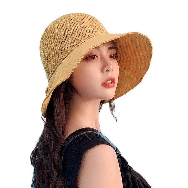 

hat female summer korean breathable fisherman bow travel big brimmed sun wide brim hats, Blue;gray