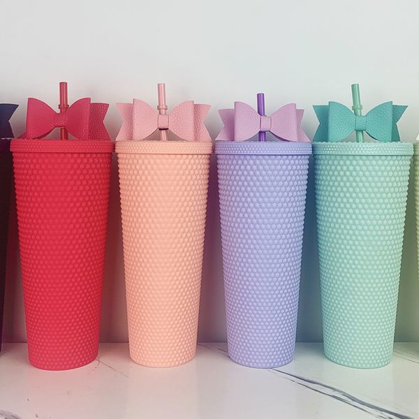 

710ml diamond studded grid coffee cold water mug tumbler with straw double layer plastic durian no radiant goddess cups