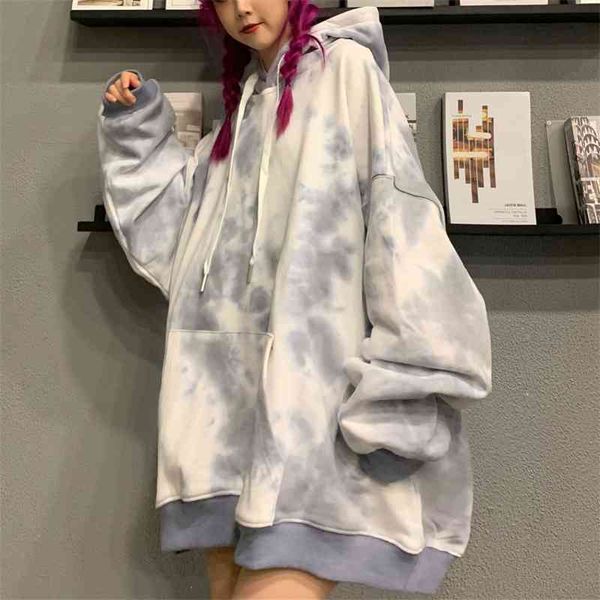 

autumn and winter new student's original home bf loose style medium length velvet graffiti tie dyed women's sweater, Black